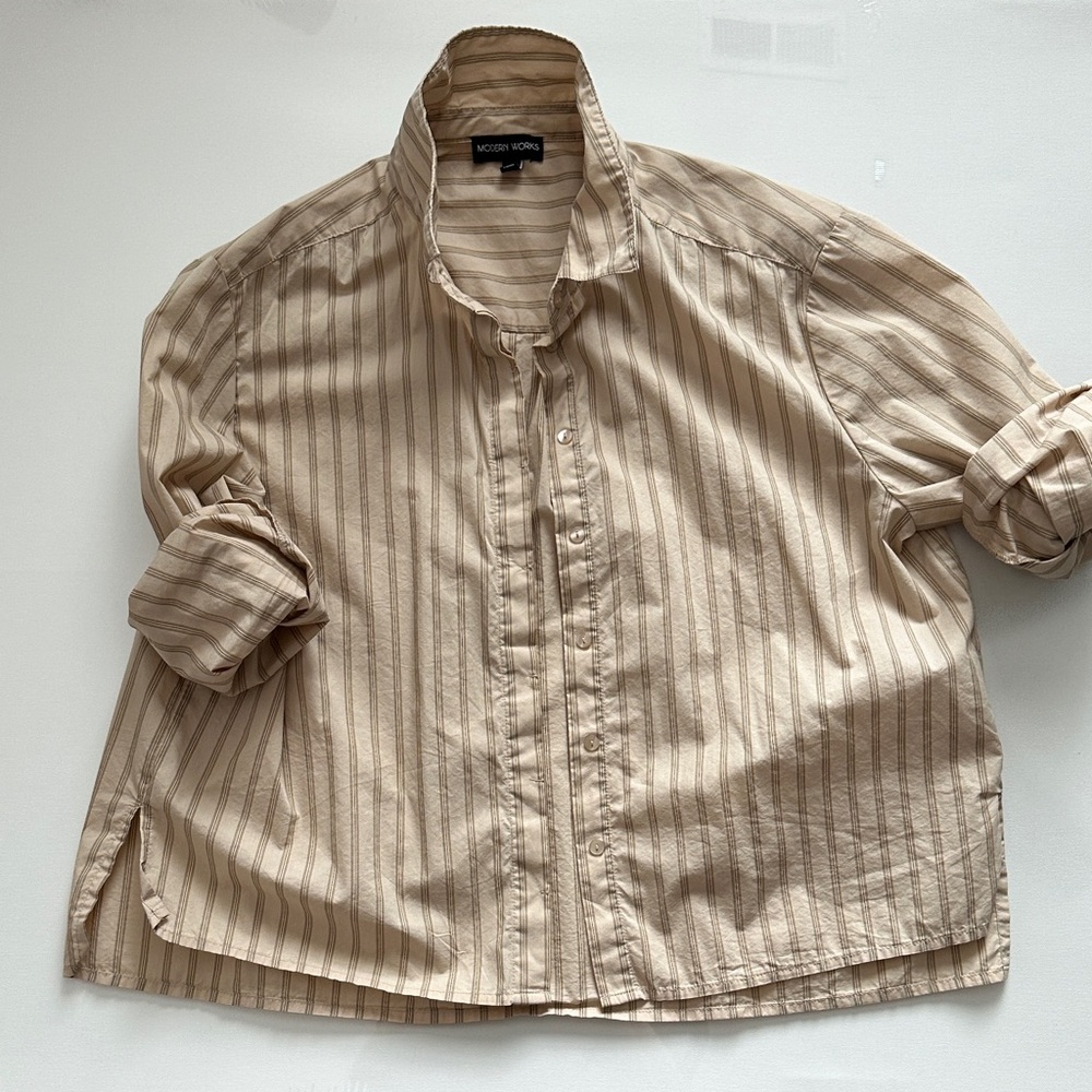 Modern Works Beige Striped Women's Blouse